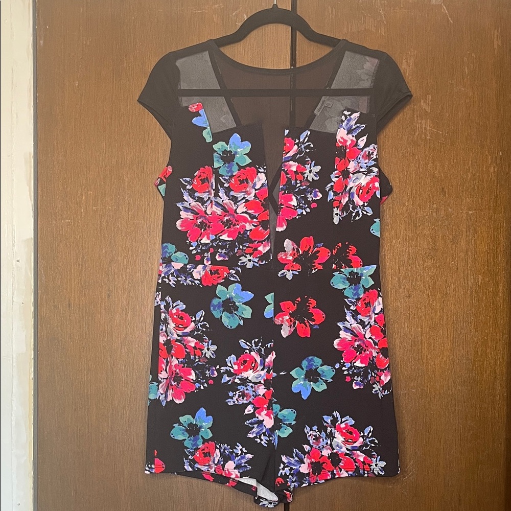 Charlotte Russe Black Floral Jumpsuit